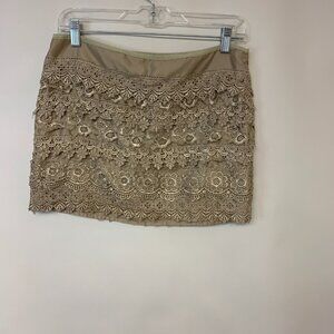 Sans Souci Skirt Womens SZ L Tan Mini Lace Dainty Feminine Coquette